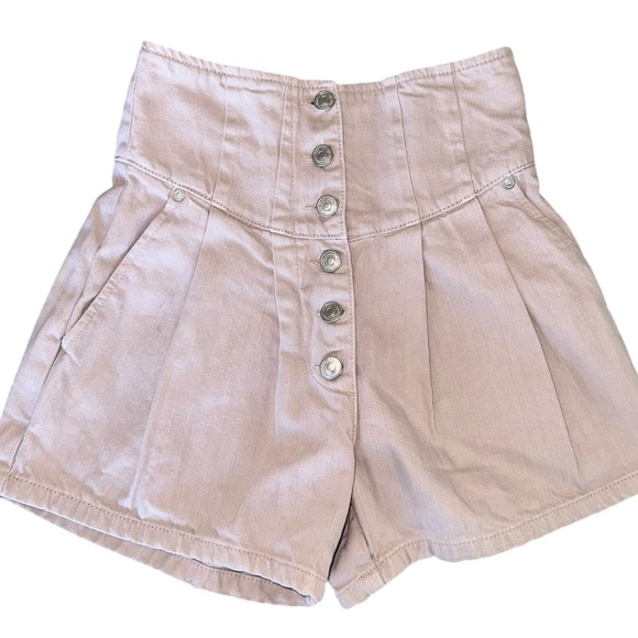 We The Free People Paris Pleated High Rise Button Up Macaroon Beige Denim 24 - Picture 2 of 16